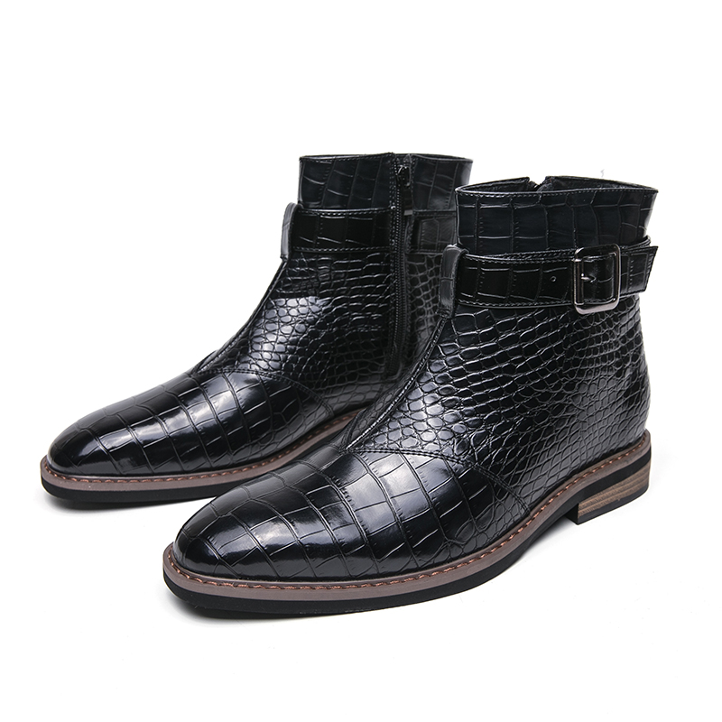 Crocodile Dress Pattern Pointed Toes Casual Leather Men Fashion High Top Boots Party Mes Shoes 079e