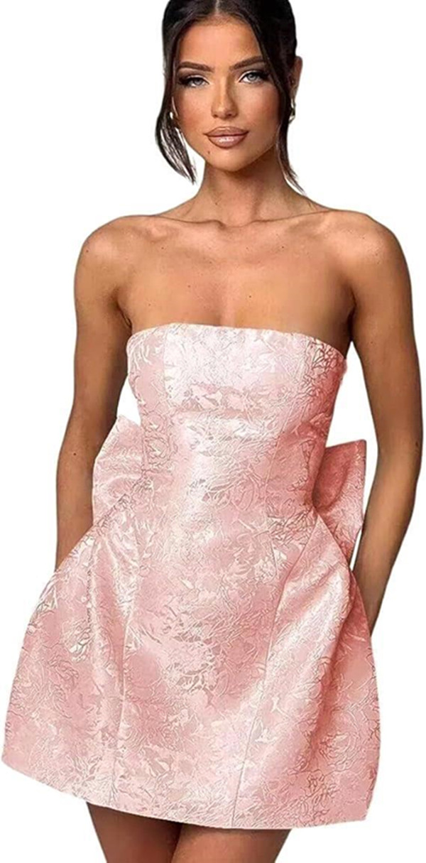 Women's Elegant Jacquard Homecoming Dress Temperament Short Mini Pleated Skirt Tied Bow Slim Fit Sexy Party Clothing bm3221