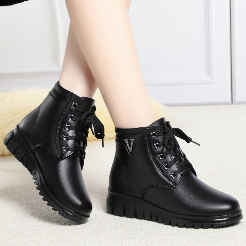 AIYUQI Mom Boots Women Anti-slip New Natural Wool Women Booties Wedge Heel Warm Middle-aged Elderly Women Winter Shoes Boots