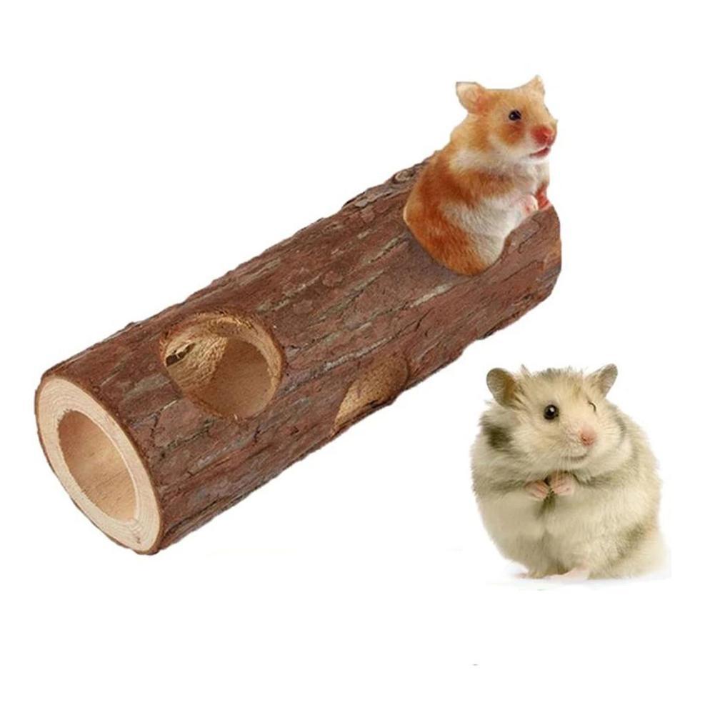 Natural Wooden Forest Hollow Tree Trunk Tunnel Tube Toy Hamster Tunnel Wood Hideout Pet Chew Toy for Small Animals Hamsters Mice