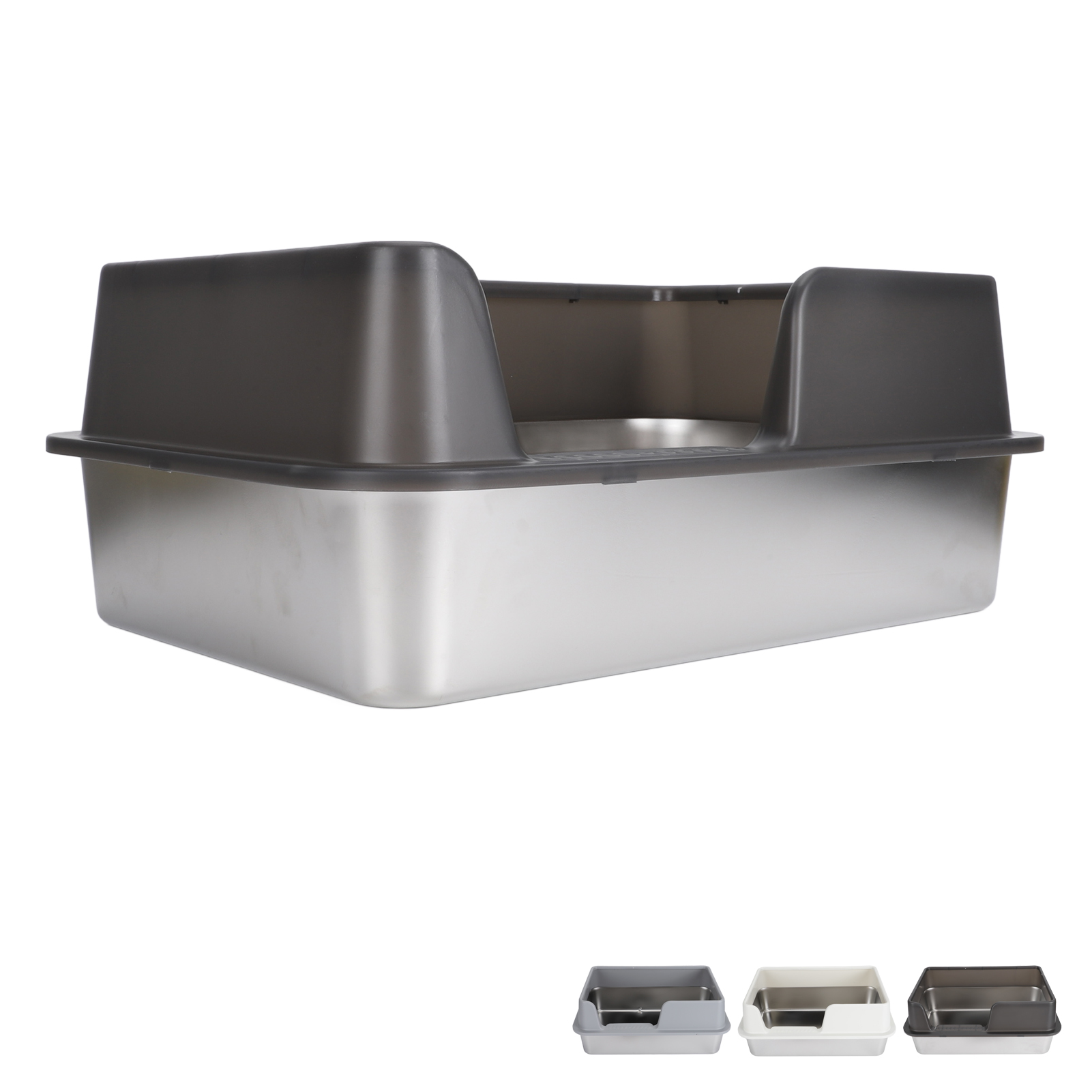 High Wall Sides Enclosed Litter Box Scratch Proof Stainless Steel Litter Box Side Entry Stain Resistant for Small Medium Cats