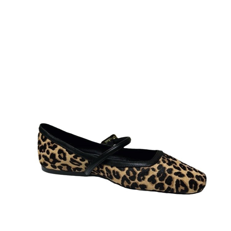 Women's Flat Shoes Round Toe Leopard Print Casual Shoes Ladies Breathable Slip-on Outdoor Soft Mary Jane Shoes 2024