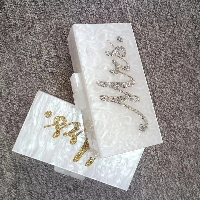 Mirror Bags Party Handbag Shoulder White Acrylic Clutch Evening Personalized Custom Name High Grade Store 240828