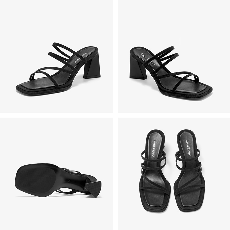 Fashion New BEAUTODAY Sandals Women Genuine Cow Leather Slip-on Chunky Heels Square Toe Summer Ladies Shoes Handmade 35121 c0cf