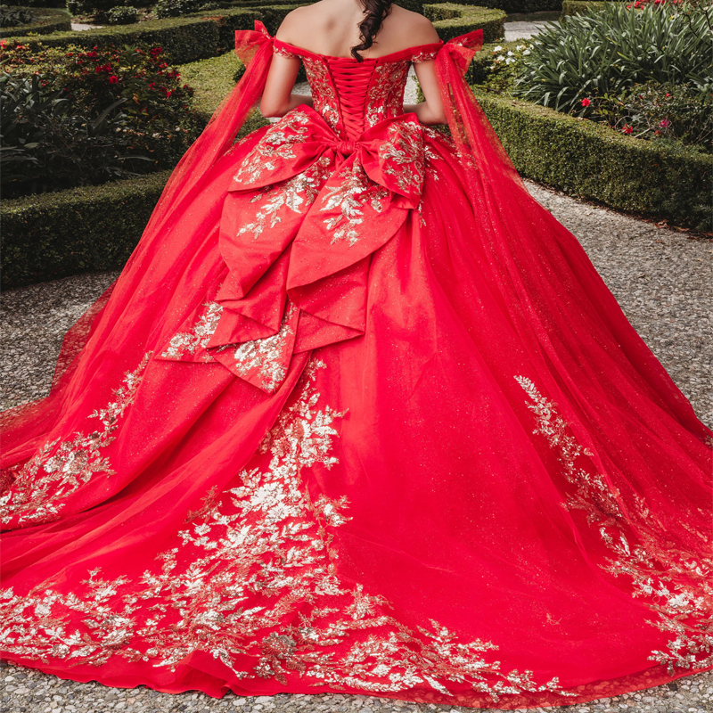 Red Shiny Princess Dresses Sequins Lace Appliques Tull Sweet Dress Party Birthday Ball Gown Vestidos 15 De Quinceanera