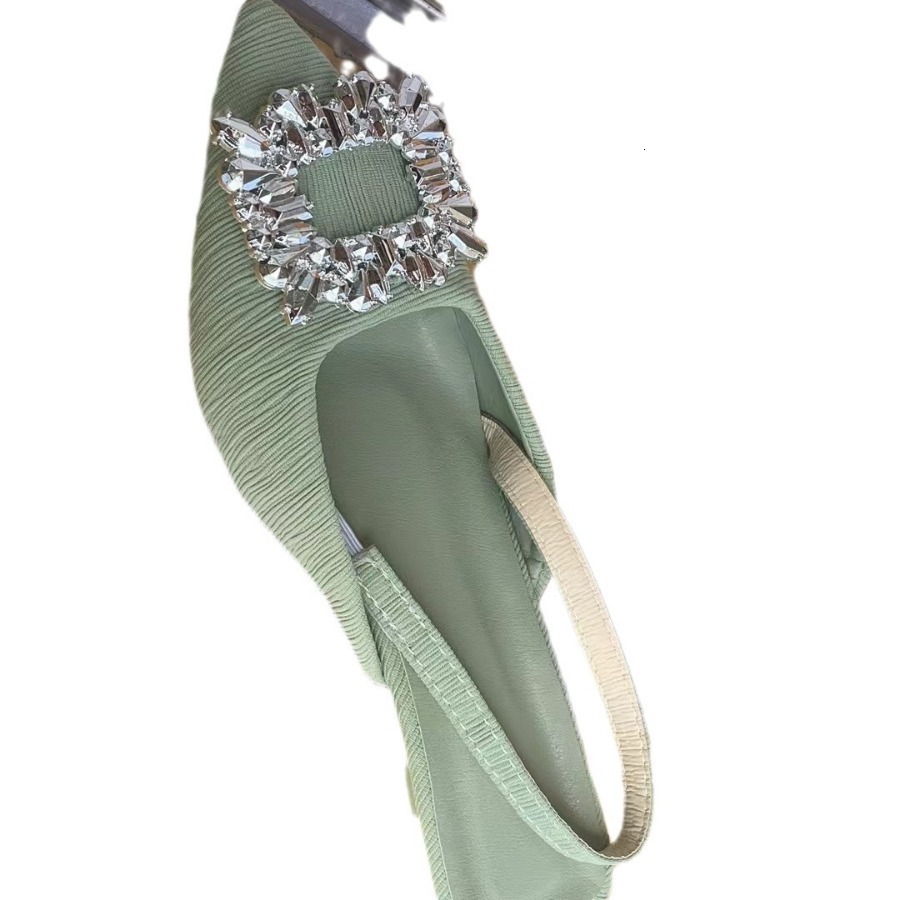 designer heels women Baotou Sandals Women's 2024 New Summer Water Diamond Square Buckle Fairy Wind Back Air French Thin Heel High Heel Pointed Si