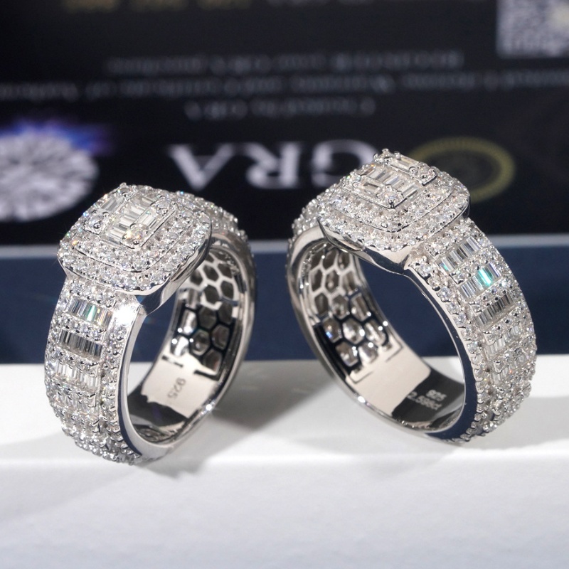 Passed Test Mens Bling Rings S925 Sterling Silver T Moissanite Diamond Ring for Men Women Party Wedding Nice Gift