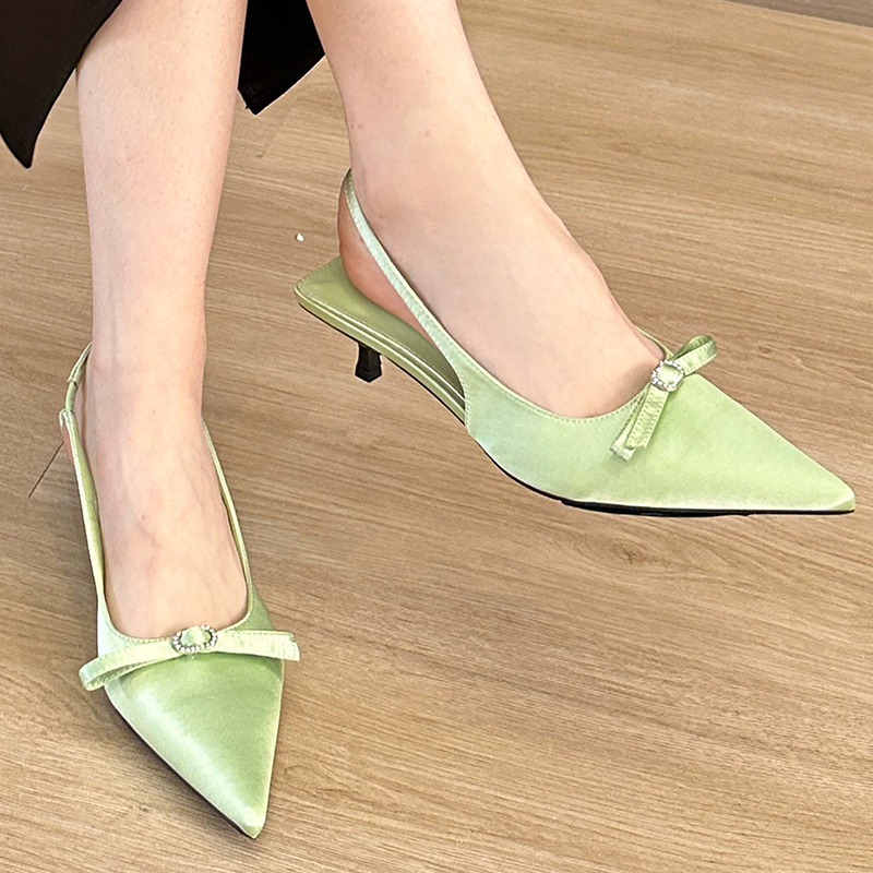 Butterfly-Knot Female Fashion Silk Ladies Low Heel Slides Sgbac Pointed Toe Pumps Footwear New Elegant Women Heeld Shoes b9e3 d
