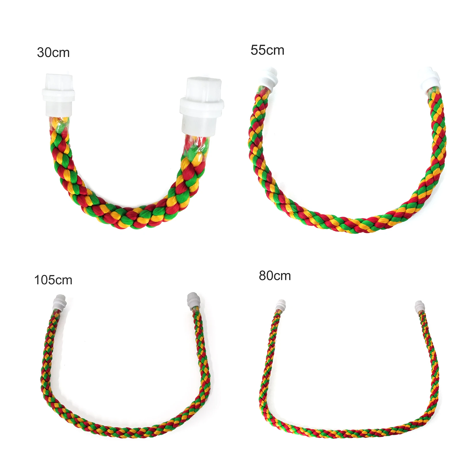 30/55/80/105cm Colorful Parrot Rope Hanging Braided Budgie Bird Cage Cockatiel Toy Pet Stand Accessories Ladder Swing Supplies