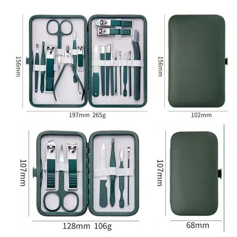 Stainless Steel Nail Clipper Set Grooming Tool Set With Portable Case Manicure Art Tool Pedicure Scissor Green Nails CutXJ250116