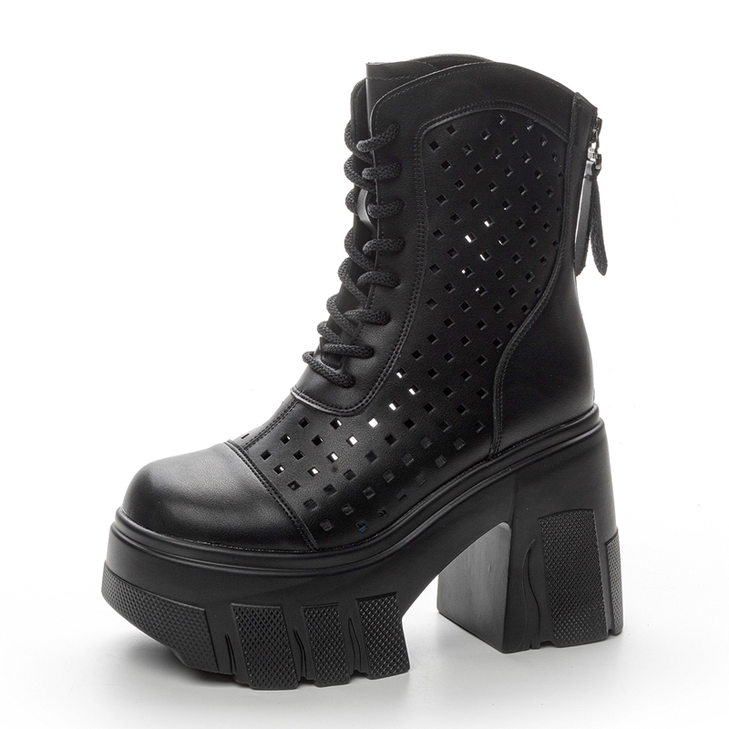 AIYUQI Women Summer Boots High Heel 2024 New Genuine Leather Mesh Boots Women 11cm Height Cool Boots women