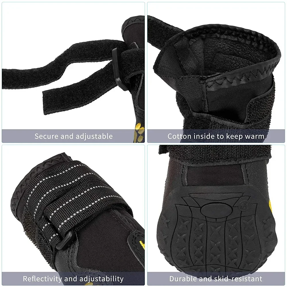 Waterproof Dog Boots Large Dogs Shoes Outdoor Big Dogs Rain Shoes with Two Reflective Fastening Straps and Rugged Anti-Slip Sole