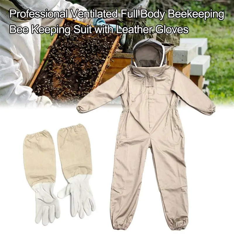 Full Body Beekeeping Clothes Professional Ventilated Bee Keeping Suit With Leather Glove Protective Safe Outfit 240902