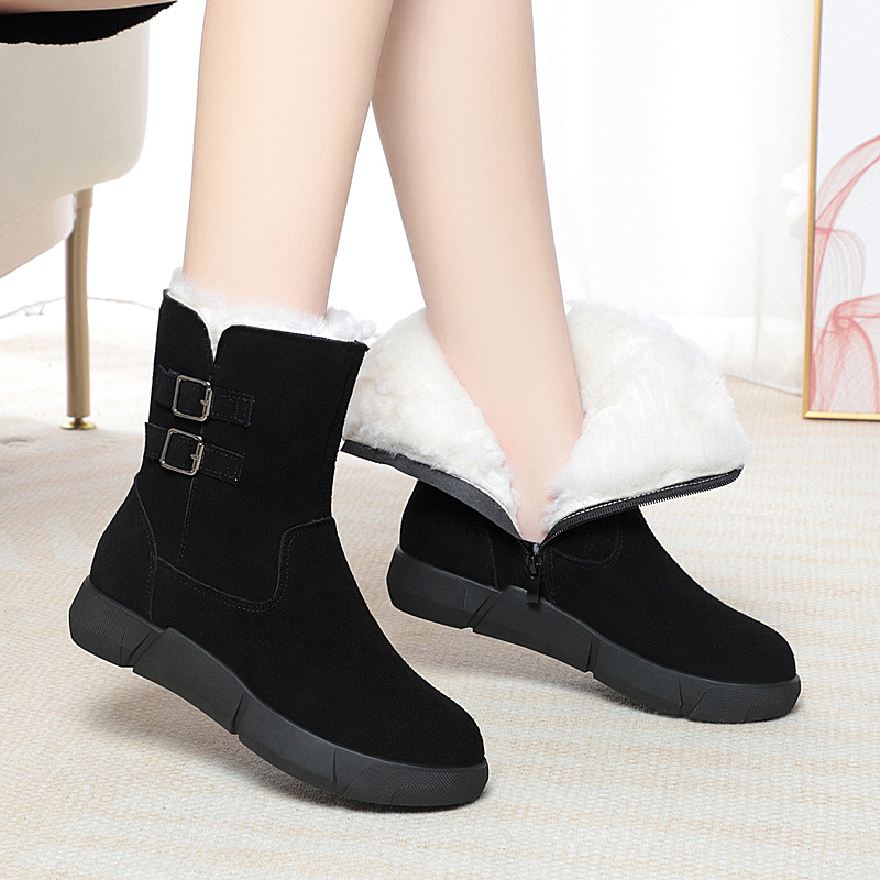 AIYUQI Women Snow Boots Suede Genuine Leather 2024 New Non Slip Flat Women Winter Boots Wool Warm Women's Ankle Boots