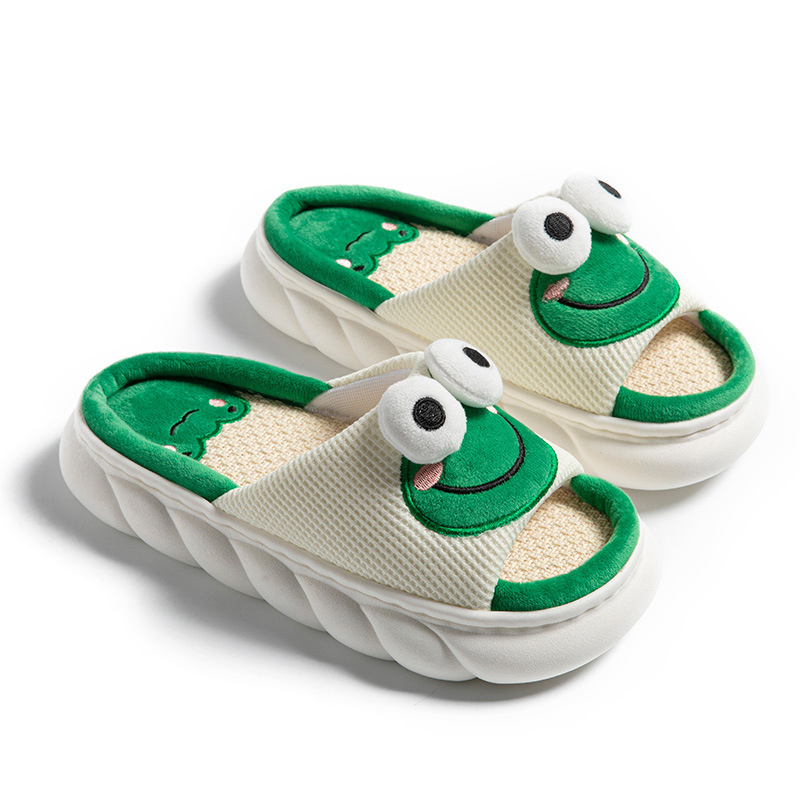 Cartoon Lucyever Big Eyes Frog Slippers for Women Thick Bottom Cotton en Home Shoes Woman Comfort Anti Slip Couple Slipper 11ba Comt per 8e8