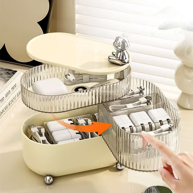 1pc Pink/White Rotating Jewelry Storage 3 Layers Plastic Stand Earrings Ring Box Cosmetics Beauty Organizer