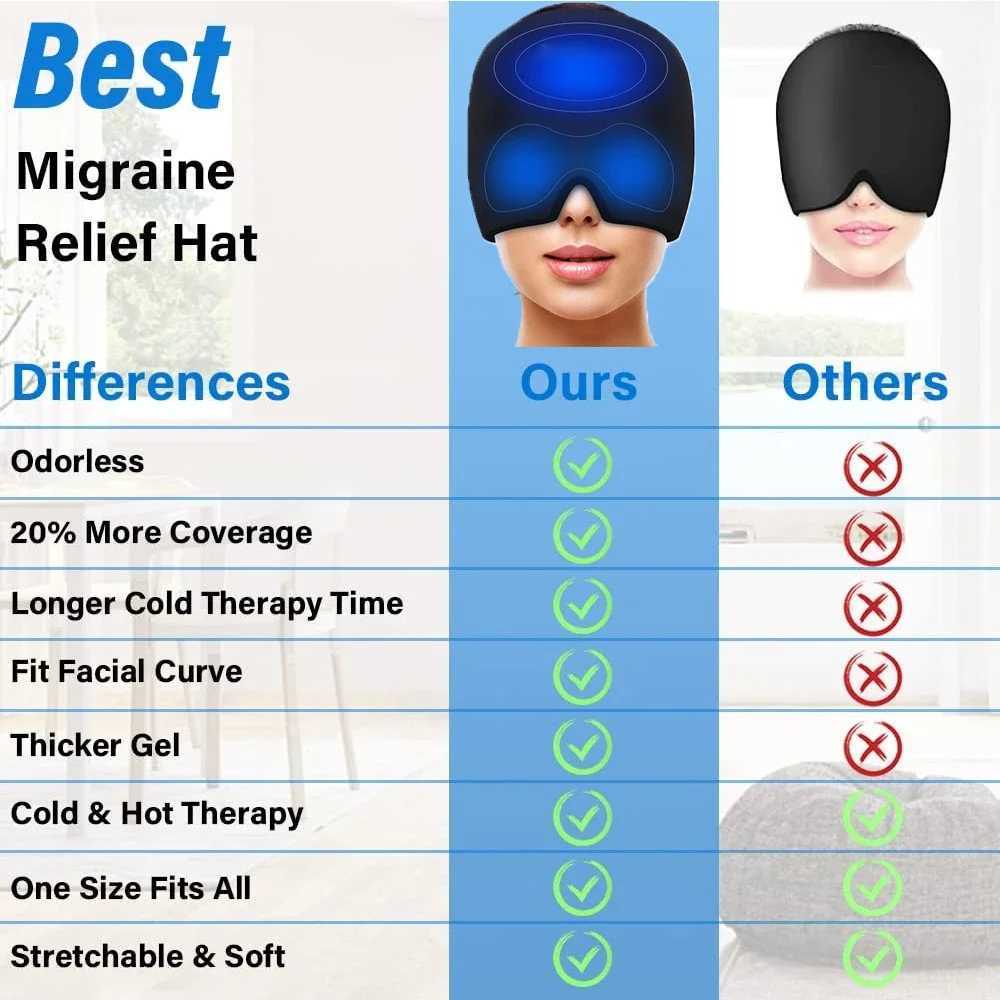 Hot Cold Therapy Headache Migraine Relief Cap Wearable Therapy Wrap Stress Pressure Pain ReliefIce Hat Eye Mask Head Massager Y240902