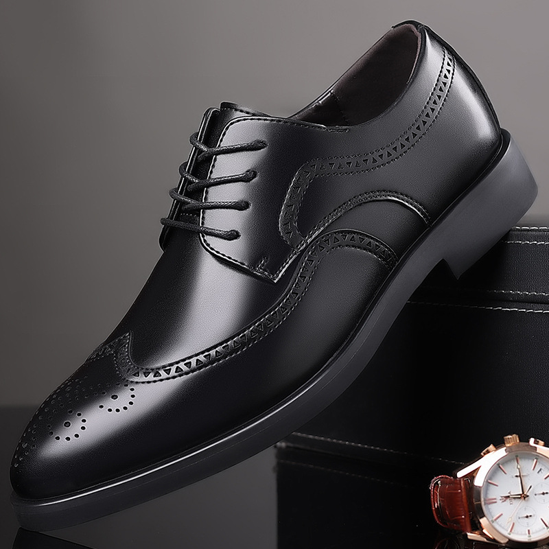Classic Men's Retro Brogue Mens Lace-Up Business New Leather Shoes Dress Office Flats Men Wedding Party Oxfords db2d