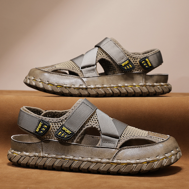 New 2024 Fashion Mesh Patchwork Men Sandals Hollow-Out Breathable Summer Shoes Men Outdoor Beach Sandals Casual Footwear