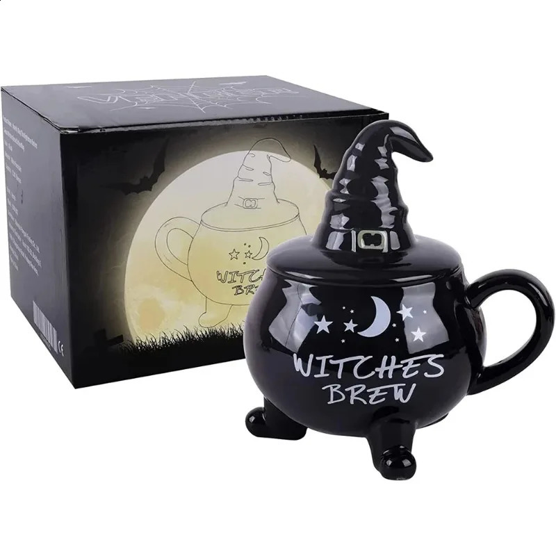 1pc 450ml Funny Witch Coffee Mugs Goth Christmas Halloween Novelty Cup with Lid Witches Brew Cauldron Mug Halloween Decor 240902