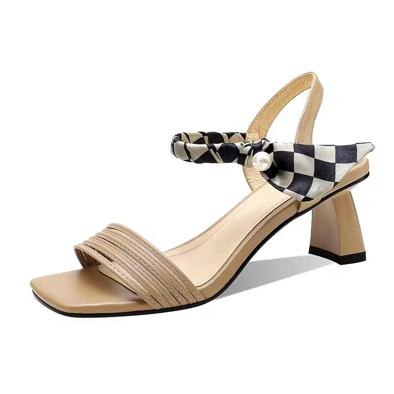 2025 new New Summer Women Sandals Lady Chunky Heel Open Toe Polka Dot Riband Strap Pumps Female Concise Elegant Cozy Shoes 28e7