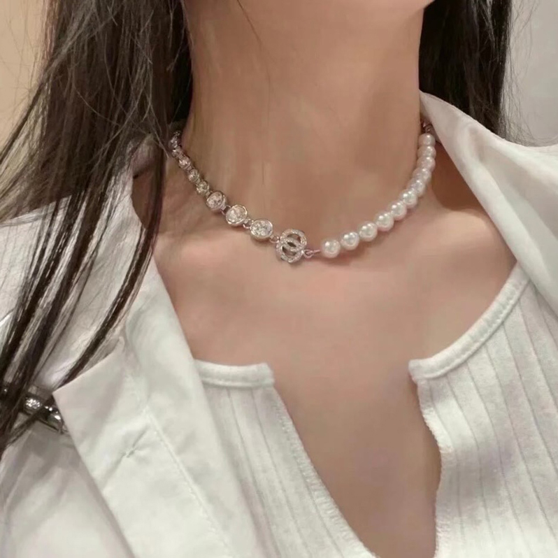 Designer Studded Pearl Asymmetrical Full Diamond Luxury Chain Fashionable And High End Women s Jewelry Love Gift Charm Choker Necklace