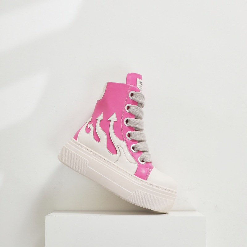 Women's Casual Unisex Sports High-top Thick Laces Lace-up Flat Sneakers Large Size with Coarse Sole Ankle Fashion Shoes 348c