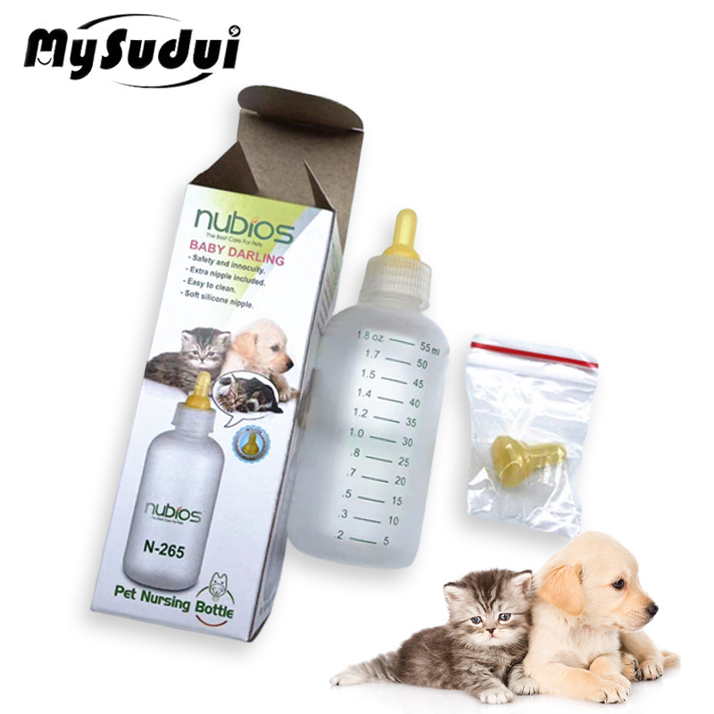 free shipping MySudui Silicone Soft Nipple Feeding Bottle Newborn Pet Feed Water Bite Resistant for Kitten Puppy Odorless with Scale