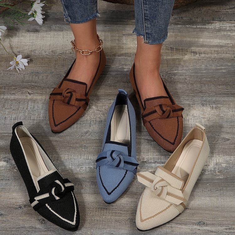 Women Pointed Toe Flat Shoes Solid Color Knitted Slip on Shoes Casual Breathable Ballet Flats Women Flat Shoes Zapatos Mujer