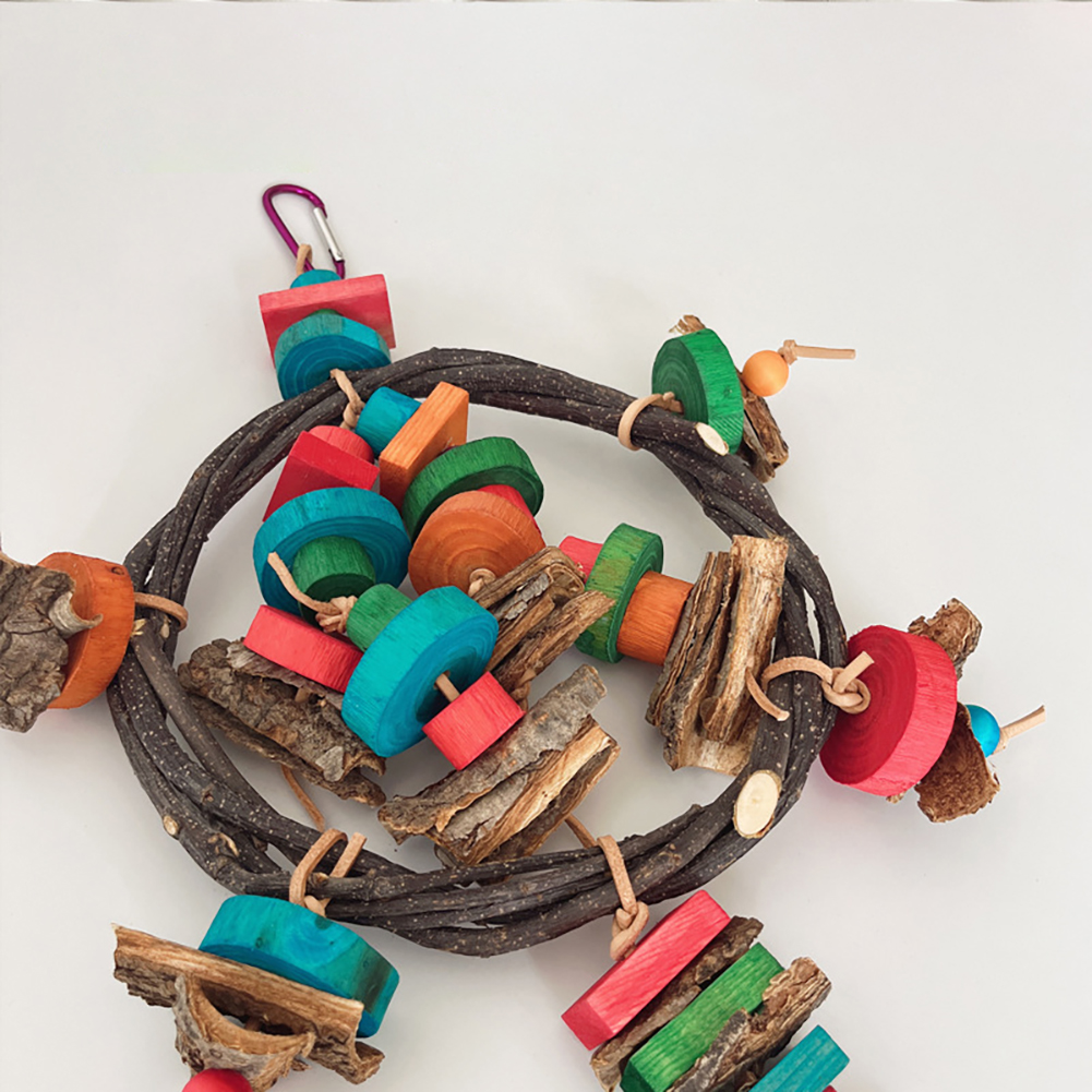 Parrot Toys Nature Wood Bird Chewing Toys Bird Cage Accessories Colorful Wooden Blocks Bird Chewing Toy Cage Rope Chewing Toy