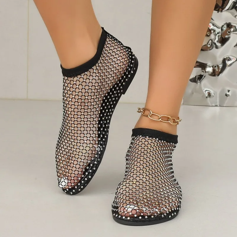 Large Summer Size Women Round Toe Sandals Hollow Short Boots Water Dia Sexy Flat Bottom New Fashion Banquet Slippers 3577