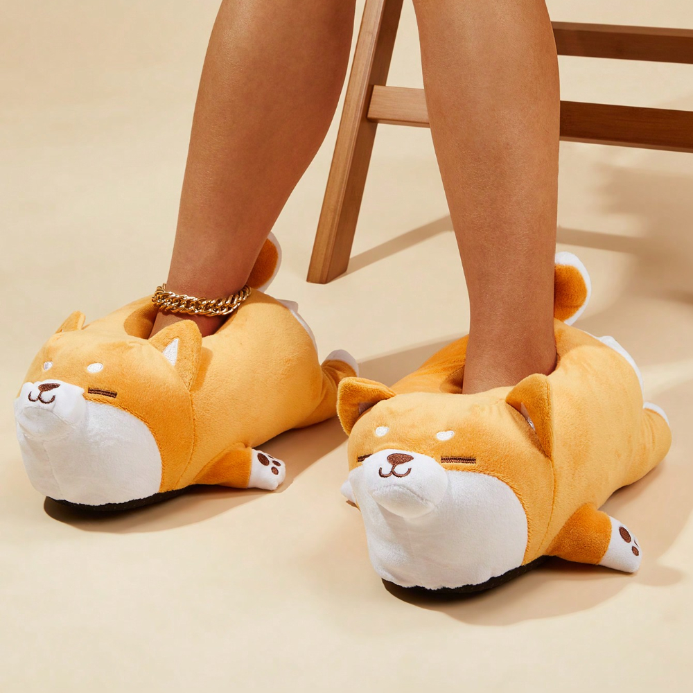 Cute Corgi Shaped Winter New Women Slipper Soft Heel Platform Fur Warm Indoor Comfortable Home Fluffy Home Slippers Shoes 233