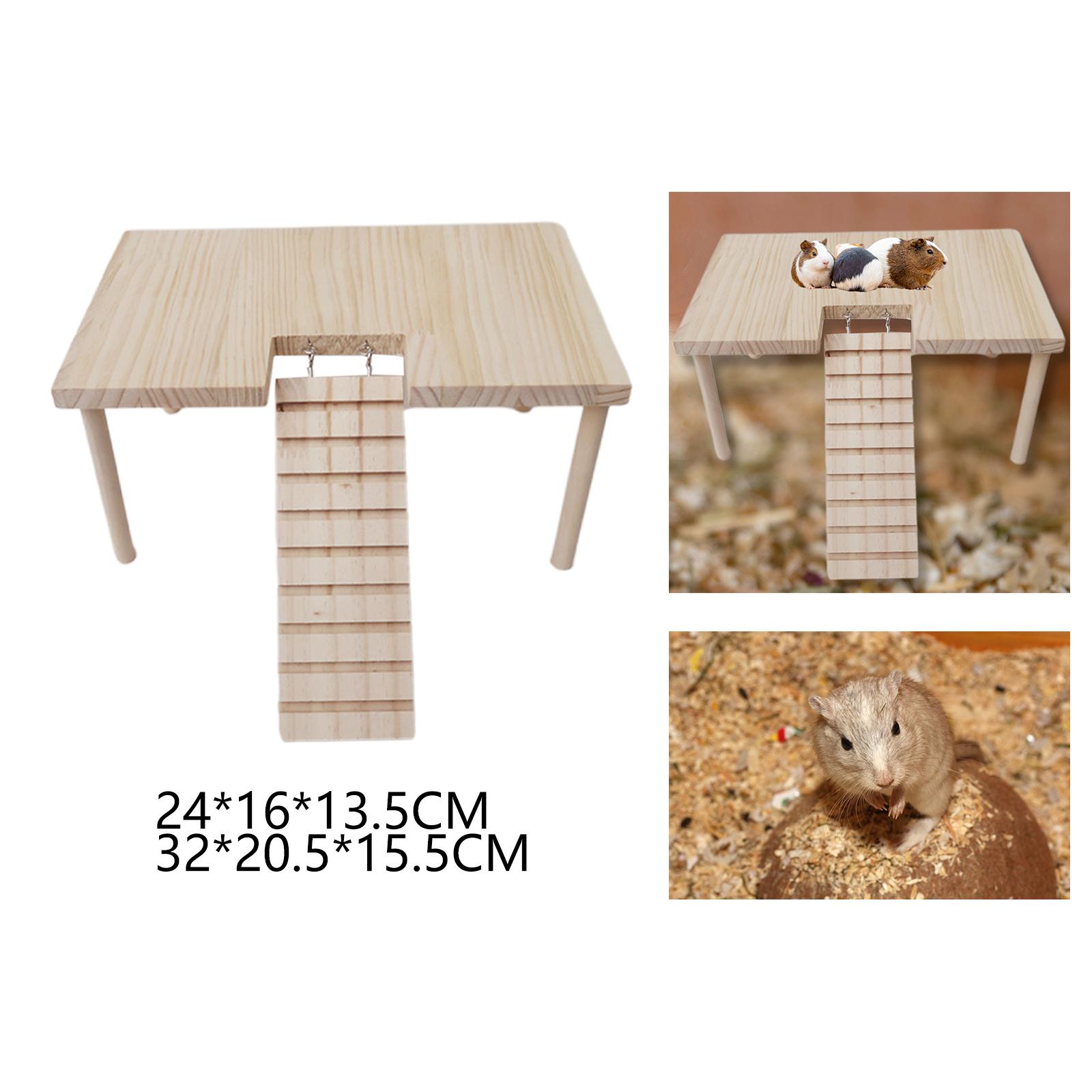 Small Pet Wooden Platform with Ladder Habitat Decor Table with Pillars Wooden Toys for Hamster Gerbil Parrot Squirrel Rat