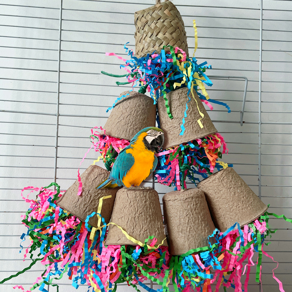 Bird Toys Parrot Foraging Shredder Hanging Toys Bird Chewing Toys Palm Leaf Woven For Cockatoo Parakeet Cockatiels