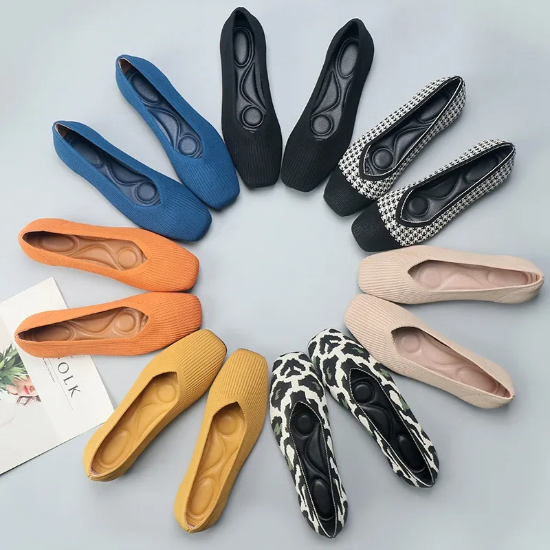 Flat Solid Color Shallow Shoes Women's Knitted Comfort Female Ballet Flats Casual Shoes Women Zapatos De Mujer 2024