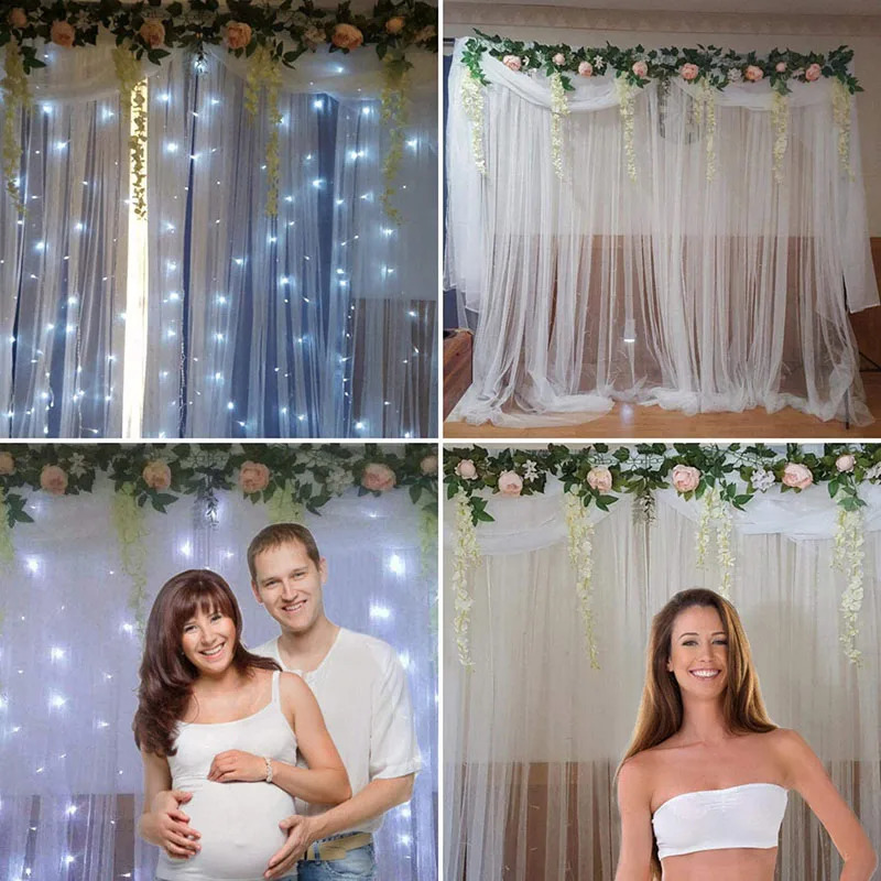 2 Panel 10x10FT White Backdrop Curtains With Lights for Party Wedding Arch Wrinkle Free Po Background Shower Decorations 240902