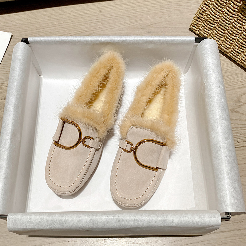 Mocasines Fur Brand b28d7 Woman 2023 Winter Cotton Shoes Ladies Warm Slip On Walking Flats Furry Loafers Pigskin Leather Boots ry