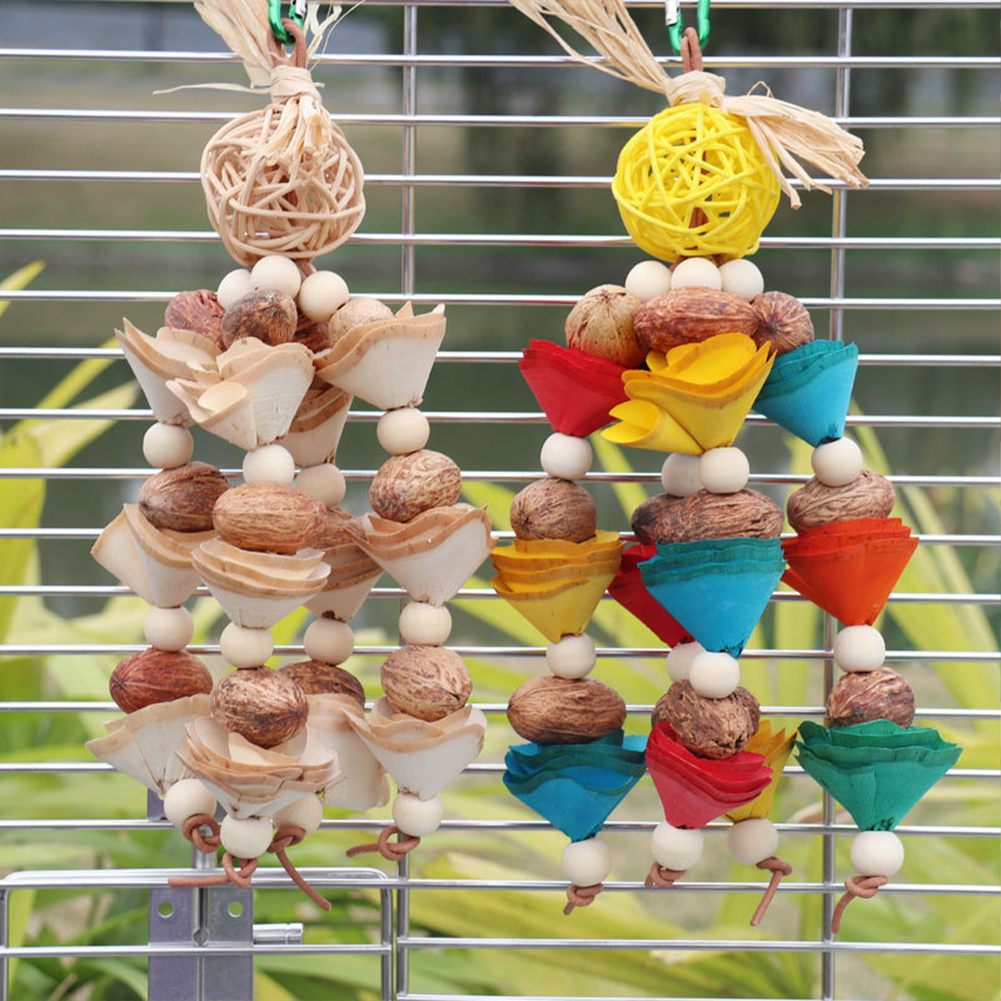 Bird Parrot Chewing Toy Rattan Balls Wooden Beads Parrot Tearing Toys Bird Cage Toy For Finch Budgie Parakeets Cockatiels