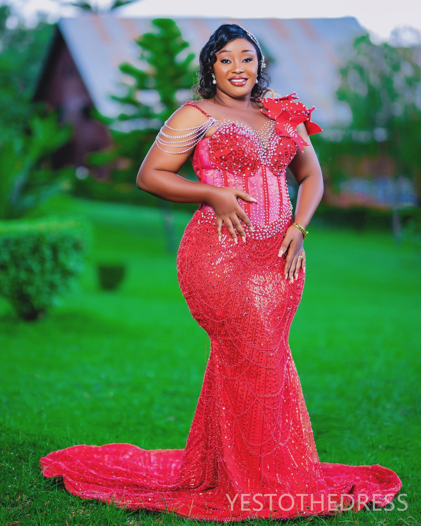 R&W 2024 Plus Size Red Prom Dress Evening Dresses Elegant Mermaid Promdress Formal Gowns Sheer Neck Long Sleeves ra Beaded Lace Tassel Birthday Recept