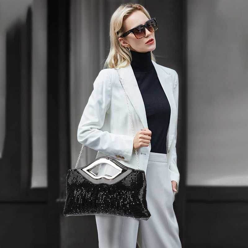 Ladiess Evening Clutch Purse and Handbag Luxury Designer Black Gold Silver Bag Sequin Shoulder Female Wedding 240903