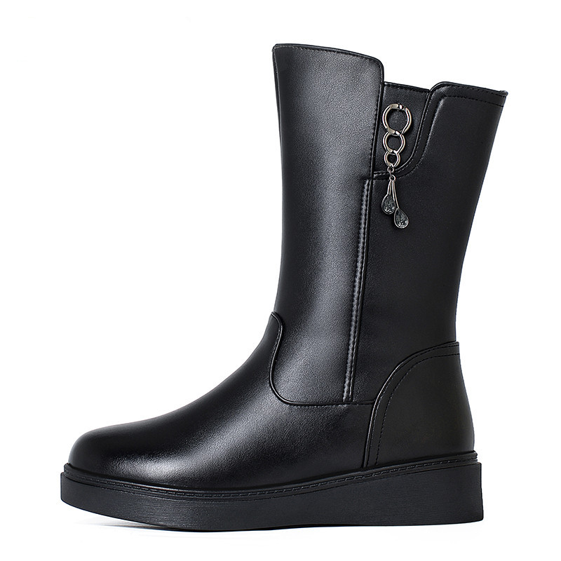 AIYUQI Women's Winter Boots Wool 2024 New Large Size Women's Snow Boots Wool Flat Women's Mid-Boots