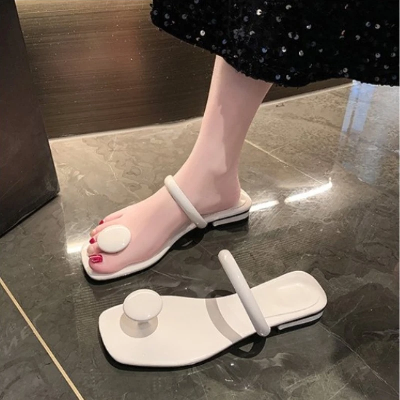 women new summer square head flat bottom woven in-e women's large size beach sandals/slippers all-match New leisure slippers b772 's