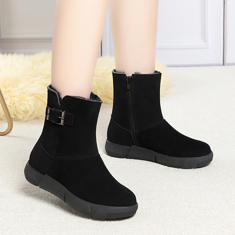 AIYUQI Women Snow Boots Genuine Leather 2024 New Natural Wool Women Winter Boots Large Size Wedge Warm Women's Booties