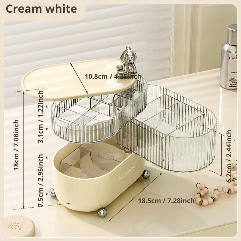 1pc Pink/White Rotating Jewelry Storage 3 Layers Plastic Stand Earrings Ring Box Cosmetics Beauty Organizer