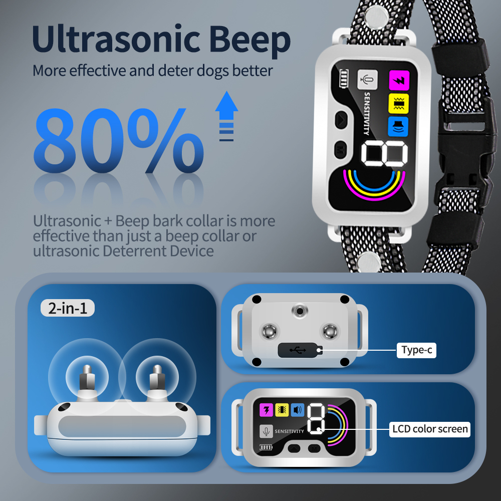 Dog Bark Collar,Rechargeable Smart Barking Collar, Anti Bark Training Collar with Adjustable Sensitivity Beep Vibration Shock