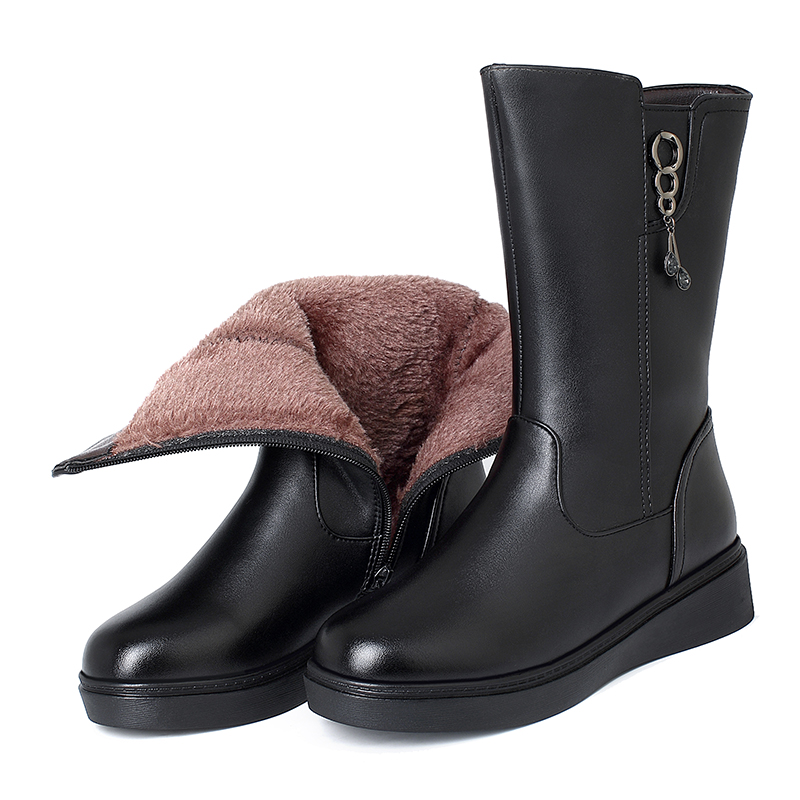 AIYUQI Women's Winter Boots Wool 2024 New Large Size Women's Snow Boots Wool Flat Women's Mid-Boots