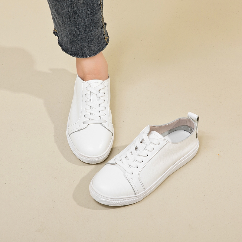 AIYUQI Women's Sneakers Genuine Leather 2024 New Casual Round Toe Flat Sneakers Women Lace-up White Shoes Ladies
