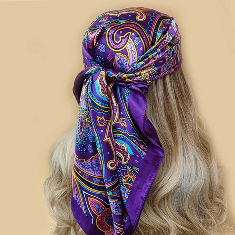 90 * 90CM Shawl Fashion Beach Sunscreen Silk Scarf 2023 European and American Kerchief Popar Printing Square Bandan X2503241