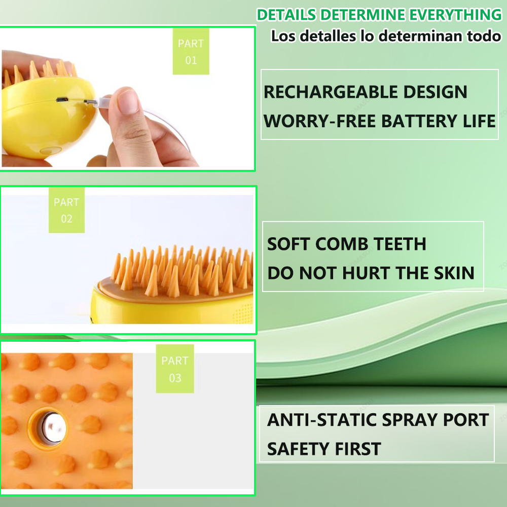 1/8 Cat Steamy Brush Dog Massage Comb Built-in Electric Water Spray Soft Silicone Pet Hair Removal Grooming Brush Cat Accessory