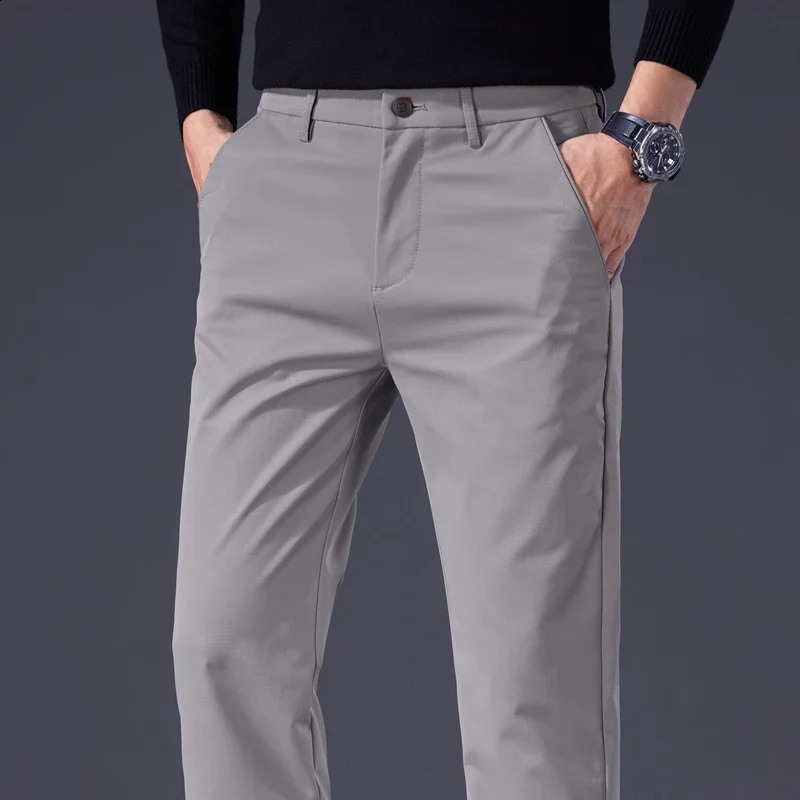 Mens Straight Casual Pants Fashion Cargo Classic Simple Solid Color Trousers Male Clothing Black Gray Khaki Blue 240902